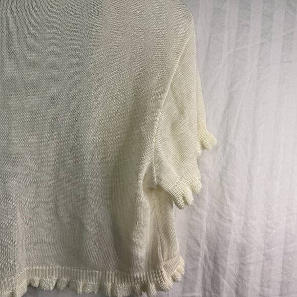 Knit Minded Cream Color Cardigan Size Large Short Sleeve - Picture 10 of 12